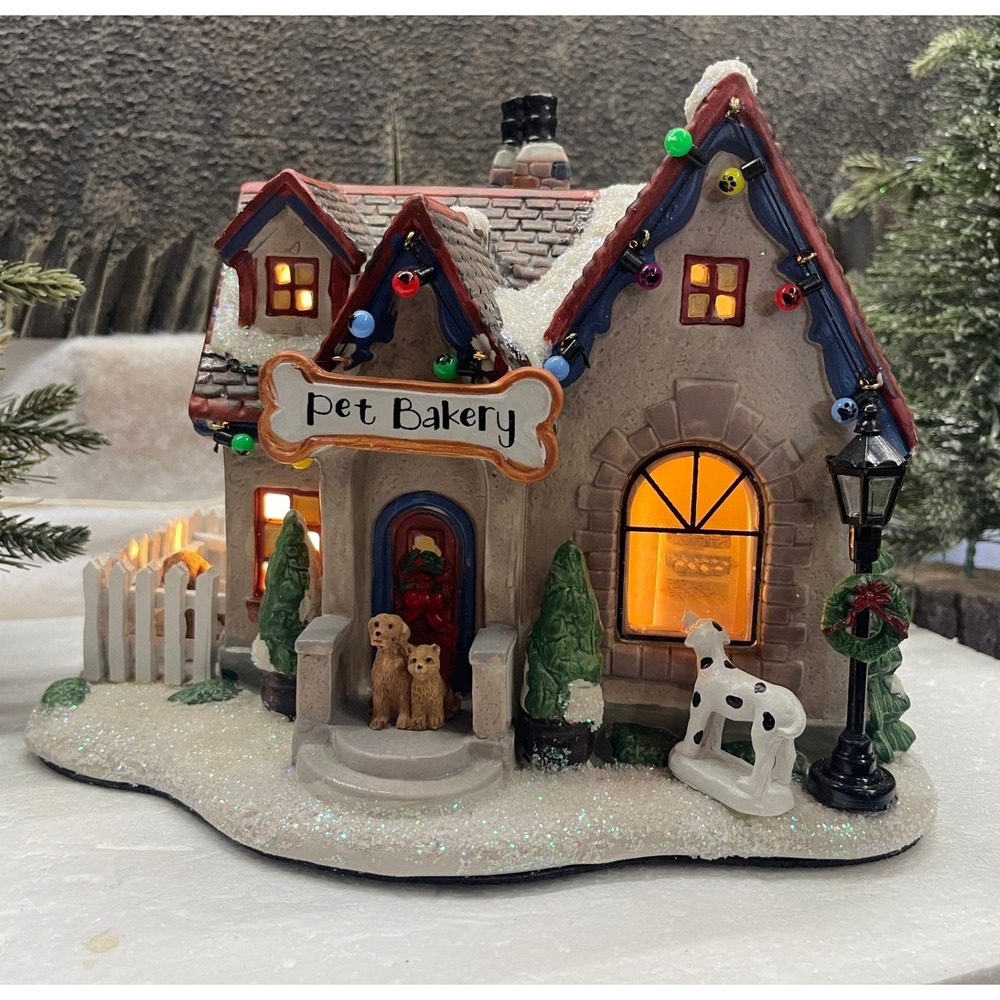 St Nicholas Square Pet Shop Bakery Christmas Village Dalmatian Golden Dogs
